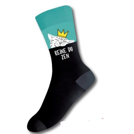 Chaussettes femme humoristique Reine du Zen T 36 42 Bleu