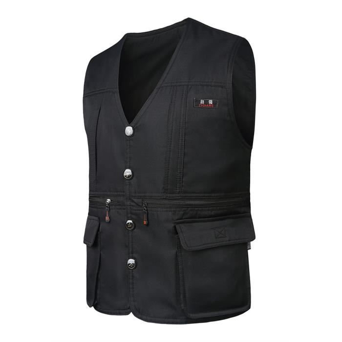 Veste De Pêche Multi-Poches Homme - Gilet Fonctionnel Pour Chasse, Randonnée, Camping - Taille 38 à 42