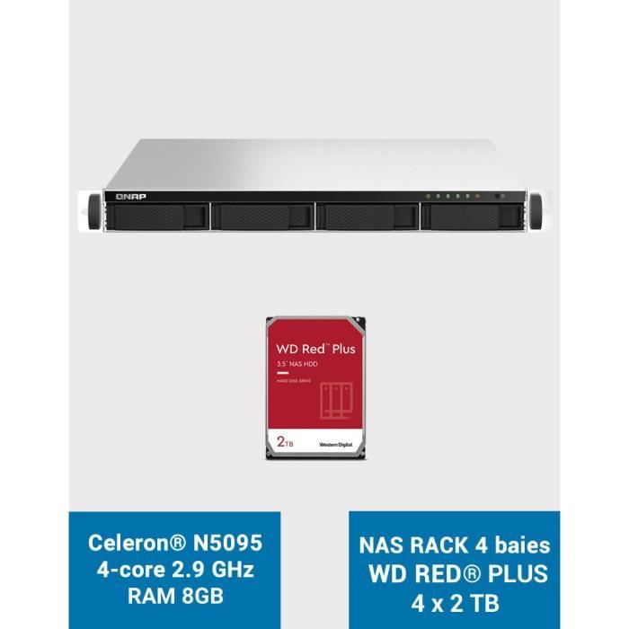QNAP TS-464U 8GB Serveur NAS Rack 1U 4 baies WD RED PLUS 8To (4x2To) -  Cdiscount Informatique