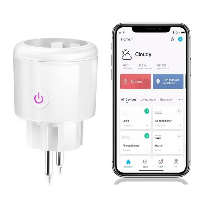 Mini Prise Connectée WiFi – Compatible Alexa Et Google, Mesure De Consommation, Programme, TÜV, 10A 2500W