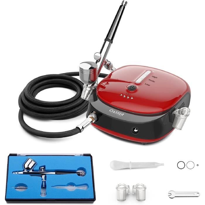 Kit Aérographe VEVOR Avec Compresseur 1/6 HP - 1 Pistolet Double Action, 3 Buses, Peintures Acryliques, Idéal Décoration Pâtisserie Et Modélisme