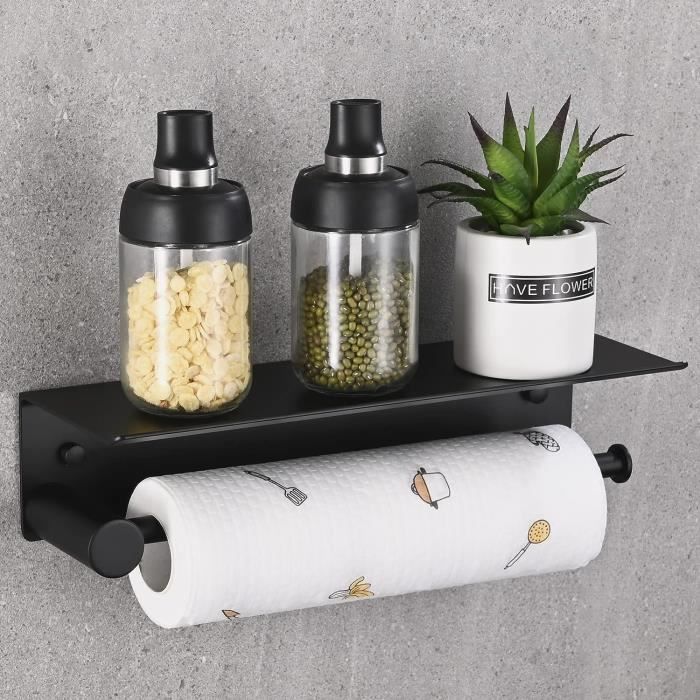 Porte Sopalin Mural UZHNOE - Adhésif Ou Percé - Noir Acier Inox - 33cm