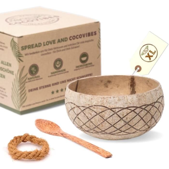 Set De 3 Bols En Noix De Coco Naturels - Avec Cuillères - Pour Smoothies, Céréales, Salades