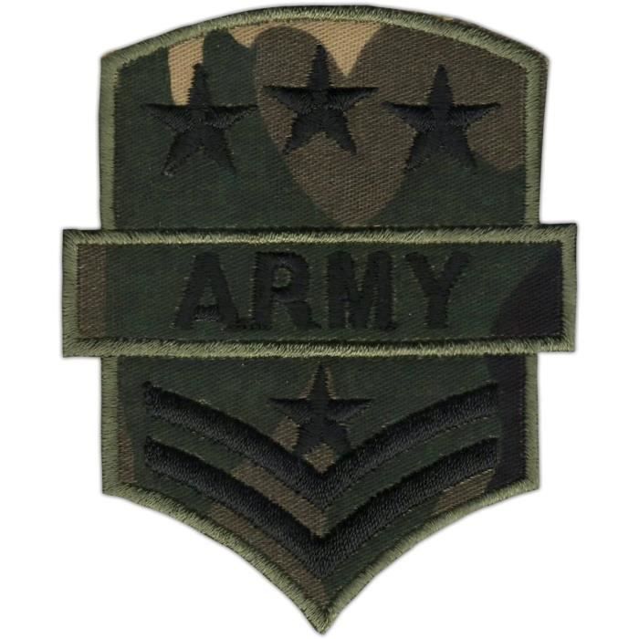 Patch écusson Thermocollant Grade Sergent US Army - 7x6 Cm, Polyester Brodé - Insigne Militaire