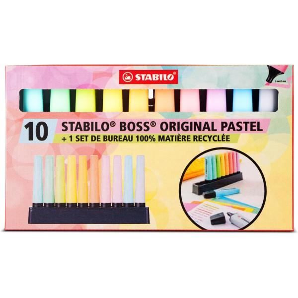 Surligneurs - STABILO BOSS Original - 10 couleurs pastel - Set de bureau