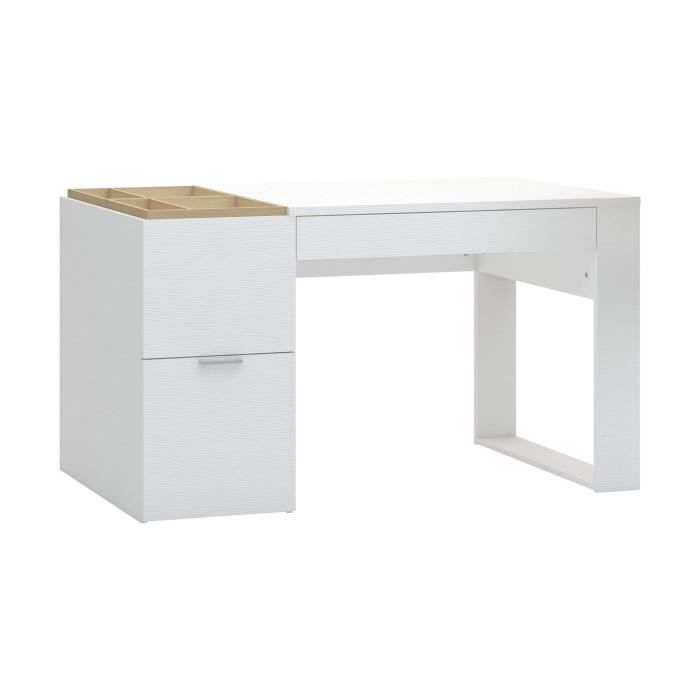 Bureau 2 tiroirs en bois blanc et imitation chêne - BU17015 - Blanc - Terre  de Nuit - Cdiscount Maison