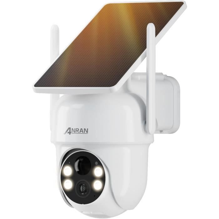 Caméra De Surveillance Solaire Extérieure ANSQUE 2K - Sans Fil, Vision Nocturne Couleur, 4 Caméras + HomeBase, Compatible Alexa
