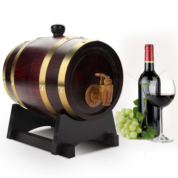 Tonneau En Chêne 3L Pour Vieillir Vin, Whisky, Rhum - Tonneau à Vin En Bois Avec Robinet Et Support - Décoration Et Usage Amateur
