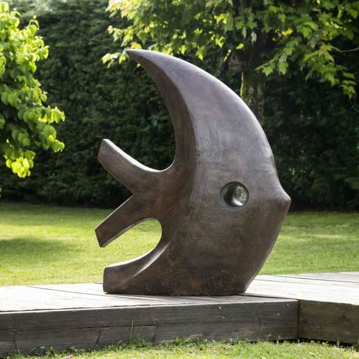Statue de jardin moderne poisson 100 cm en fibro-ciment brun effet rouillé - WANDA COLLECTION