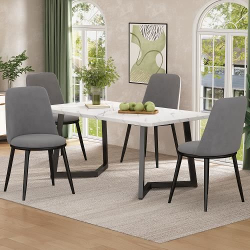 chaises de salle à manger - weeyin - moderne- assise en velours - lot de4 - gris
