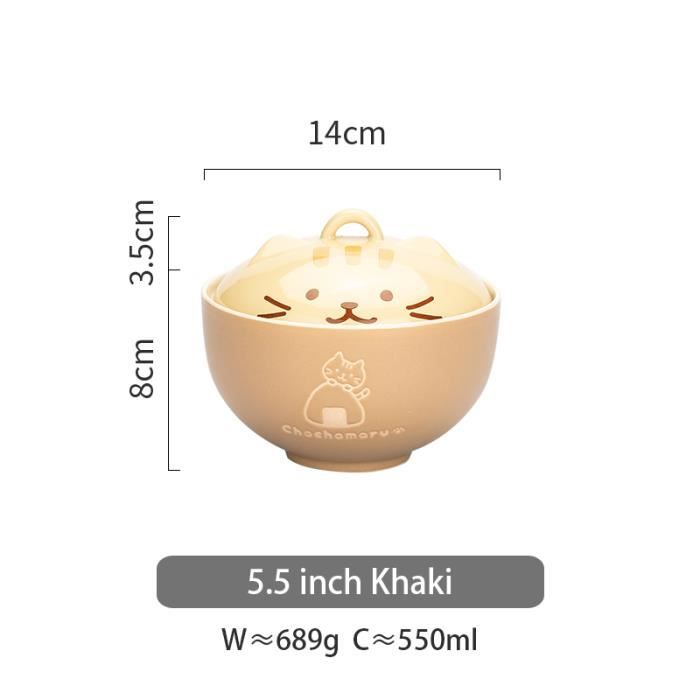 Bol Soupe Avec Couvercle Bol à Ramen Céramique 700ml Avec Couvercle - Motif Chat/Chiot/Cochon Mignon | Cuillère & Bagettes Incluses | Micro-ondes & Lave-vaisselle Saladier Avec Couvercle