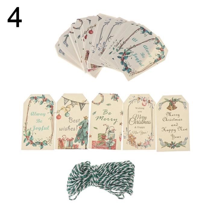 Étiquettes Cadeaux De Noël En Papier, 50 Pièces, Pour Bricolage Bonhomme De Neige Emballage Cadeau De Vacances Carte Nom Etiquettes De Vacances Avec Corde En Chanvre De 10m