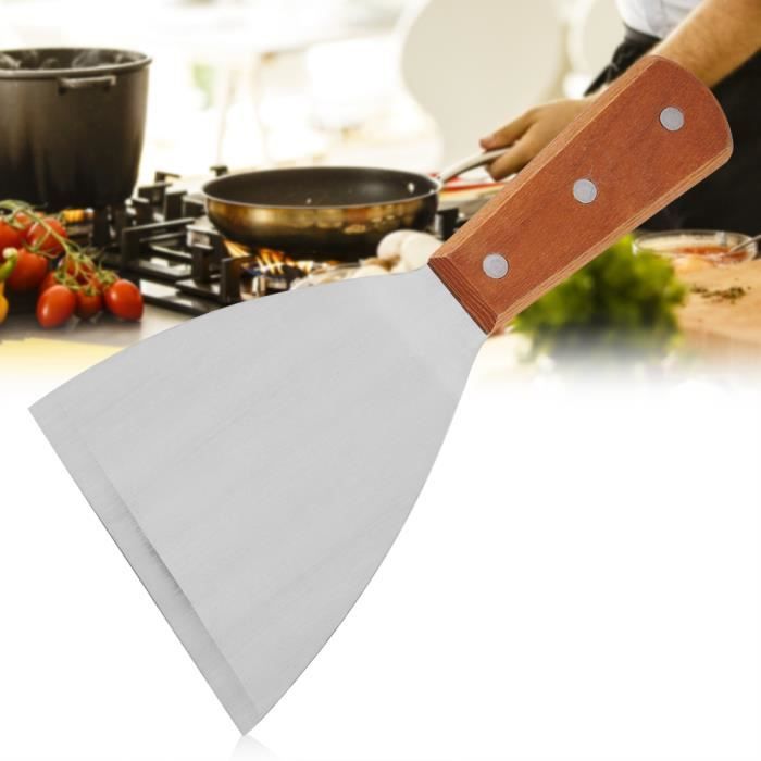 DDKY Spatules Plancha En Acier Inoxydable - Lot De 2, Manche Bois, 102x216mm