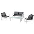 [casa.pro]® Salon de jardin Ensemble de jardin Table basse avec canapé et chaises extérieure Métal Verre Polyester Blanc-1