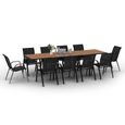 IDMARKET Salon de jardin NOUMEA table extensible 135/270 cm plateau effet bois et 12 chaises empilables noir et bois-1