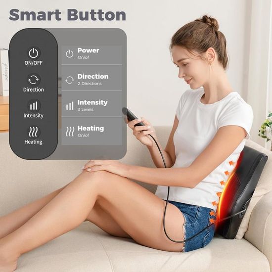 Massage Cervicales et Cou, Masseur Dos, Coussin de Massage Shiatsu avec Tête de Massage Rotative Bidirectionnelle pour le Cou, le D - Electroménager