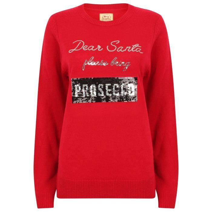 Pull de No l Sequin Rouge Femme Rouge gris argent et noir