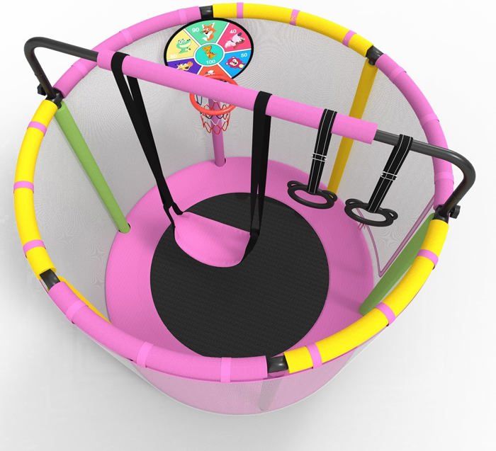 Cukoekim Trampoline 5ft (150 Cm) Pour Enfant – Avec Panier De Basket, Balançoire, Sac De Sable, Filet De Sécurité, Barre De Gym Réglable – Dès 1 An