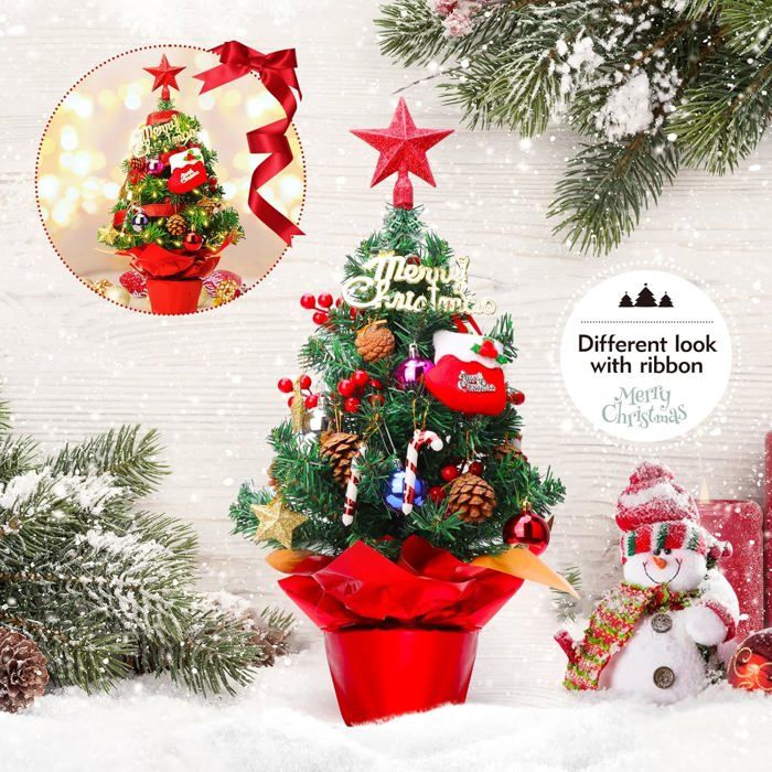 Sapin De Noël Artificiel De 60 Cm Avec Lumières LED, Petit Sapin De Noël De Table Avec Ornements Suspendus Decorations De Noel 93789500