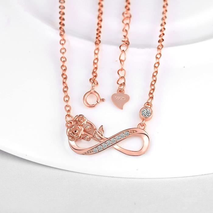 INFINIONLY Ensemble Bijoux Femme Élégant : Collier, Bracelet Et Boucles D'Oreilles Symbole Infini & Cœur En Argent 925, Zircons Incrustés, Finition Or