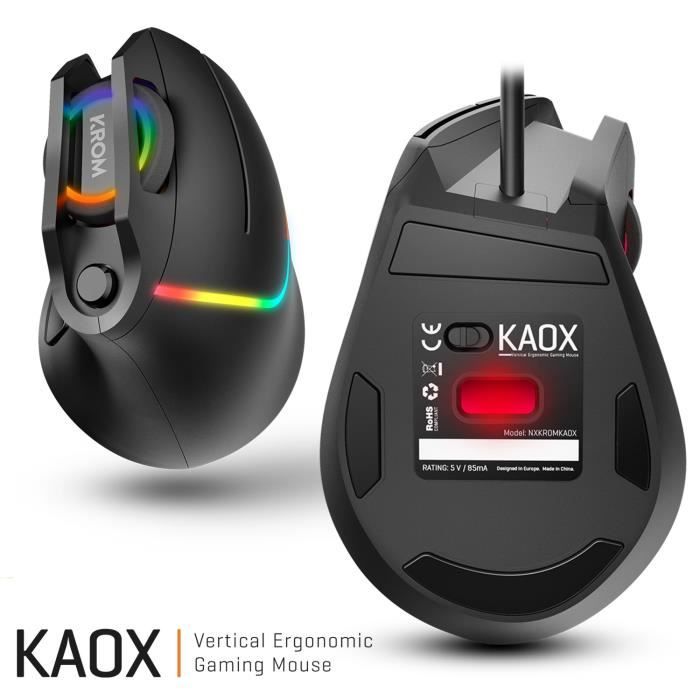 Souris ergonomique verticale gamer Krom Kaox, 6400dpi, 7 boutons, RGB +  Logiciel - Cdiscount Informatique