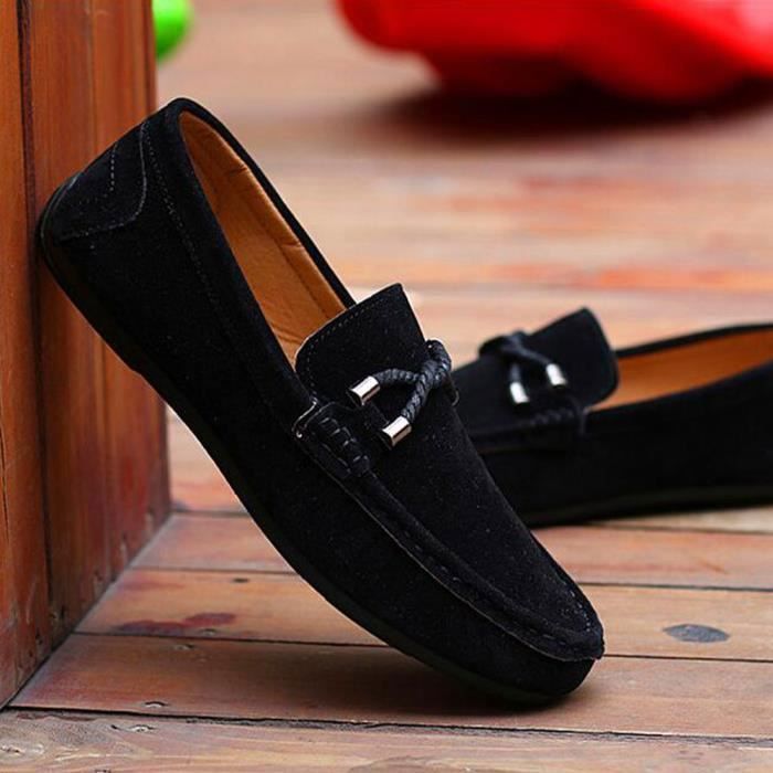 Mocassin Homme Chaussures de ville en Suede Noir Noir Cdiscount Chaussures