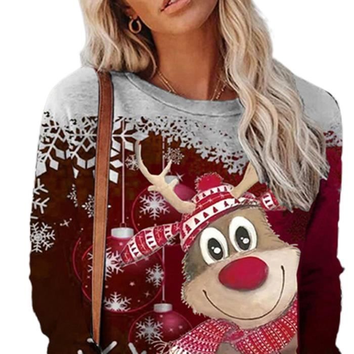 CHEMISIER BLOUSE LIQUETTE T shirt femme Noel imprime ample automne hiver col dequipage style Wine Red Wine red Cdiscount Pret a Porter