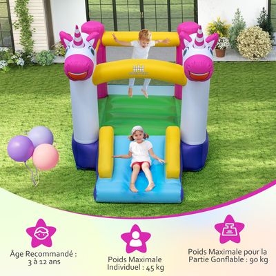COSTWAY Château Gonflable Pour Enfants 3-8 Ans Avec Gonfleur 450W Toboggan Pataugeoire Systme Darrosage Sac Portable Charge 90kg 39653720
