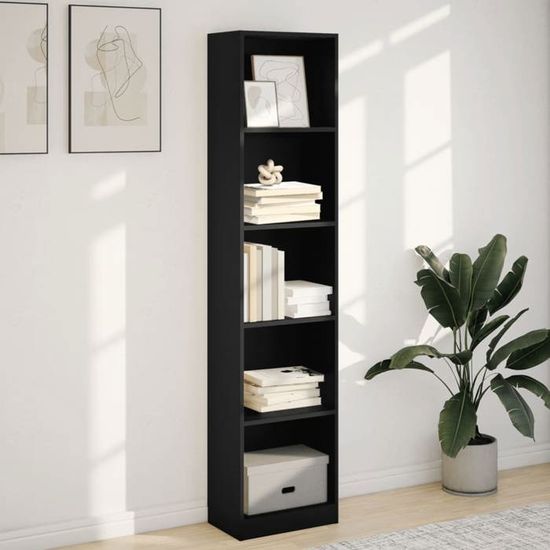 Bibliothèque Noire 80x30x189cm - Étagère Livres 5 Niveaux Bois Ingénierie