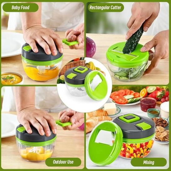 Coupe-Oignons Manuel Hachoir 3 Lames Acier Inoxydable - 520ml - Légumes Viande Ail Oignon