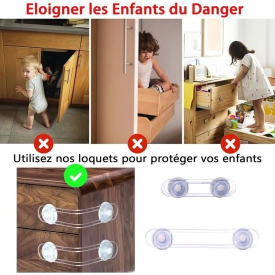 Kit Sécurité Enfant 10 Pièces - Bloque Portes Et Placards - Protection Bébé Maison - Adhésif 3M Sans Trace