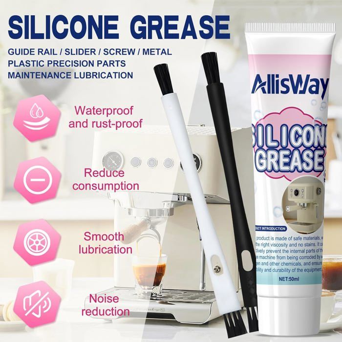 Lot De 4 Graisses Silicone Alimentaires – 40g Total, Avec Pinceau, Résistante De -40°C à +250°C, Faible Volatilité, Anti-corrosion, Pour Joints, Machines à Café, équipements De Salle De Bain, Purificateurs D'eau