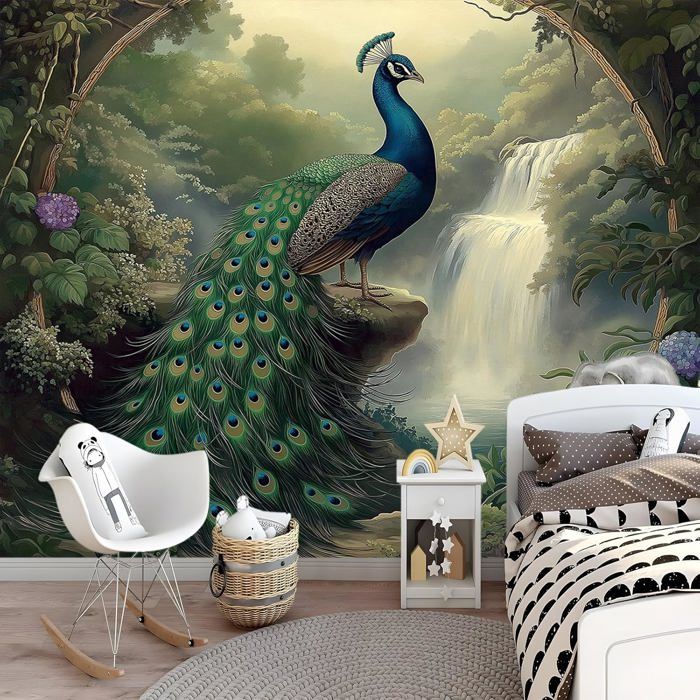 Tenture Murale Plumes De Paon Vertes - 73.7 X 94 Cm, Décoration Boho Chambre Salon - 7