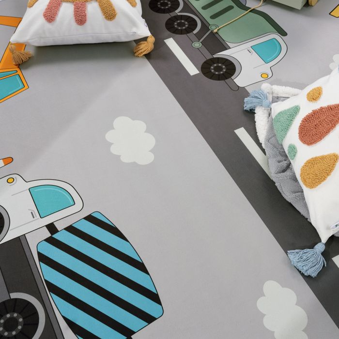 Tapis Enfant Jeu De Voitures Avec Routes Et Motifs éducatifs, 80x150 Cm, Antidérapant, Gris Crème Jaune, Pour Chambre Fille Ou Garçon