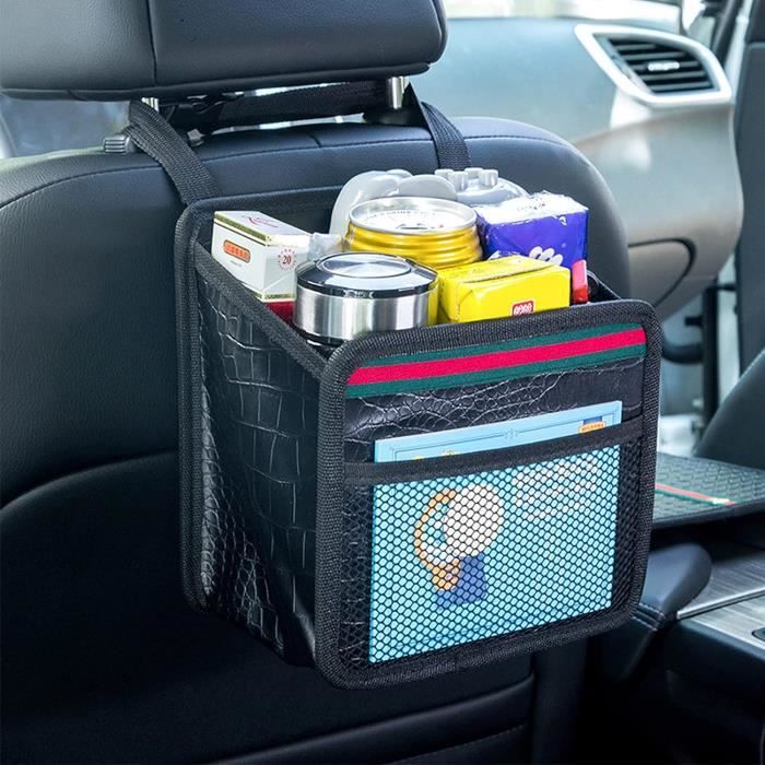 Organisateur Siège Auto MEMOFYND - Boîte Rangement Noir En PU Pour Téléphone, Portefeuille, Accessoires Voiture