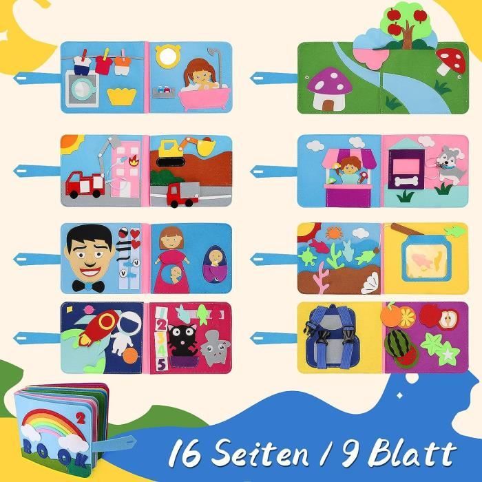 Quiet Book Busy Board,Livre en feutre 3D Montessori Toy Activity Boards  Livres de bébé Soft Books Livre en tissu souple 1, 2 à 3 ans - Cdiscount  Jeux - Jouets