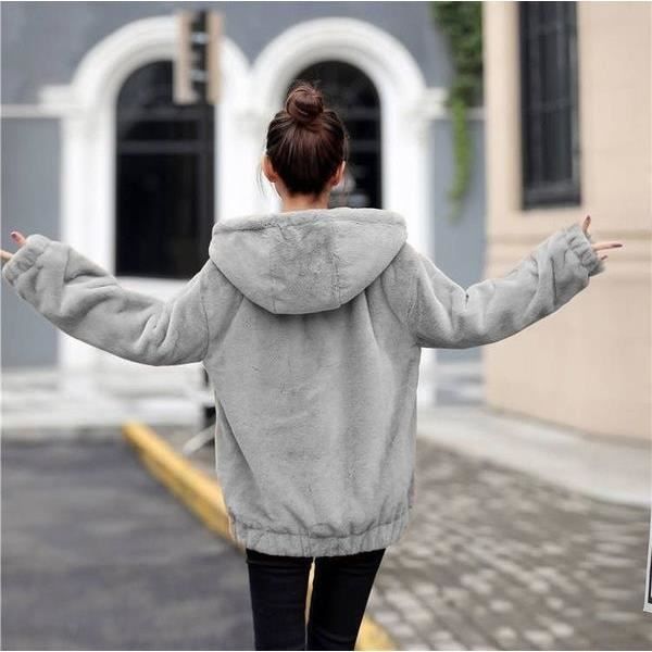 Manteau Femme Hiver Chaud A Capuche Chic Et Elegant Ample Veste Grande Taille Pas Cher A La Mode Decontracte Sweat Manteau Gris Cdiscount Pret a Porter