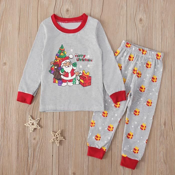 2 7 Ans bebe Enfant Fille Ensemble de Pyjamas Pere Noel T shirt Manches Longues Pantalon Gris Cdiscount Pret a Porter