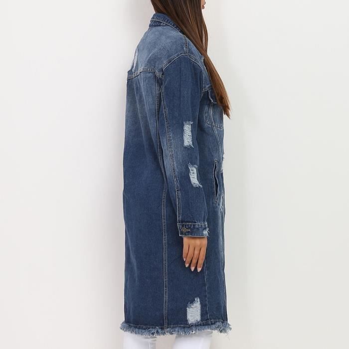 Veste en sales jean longue destroy