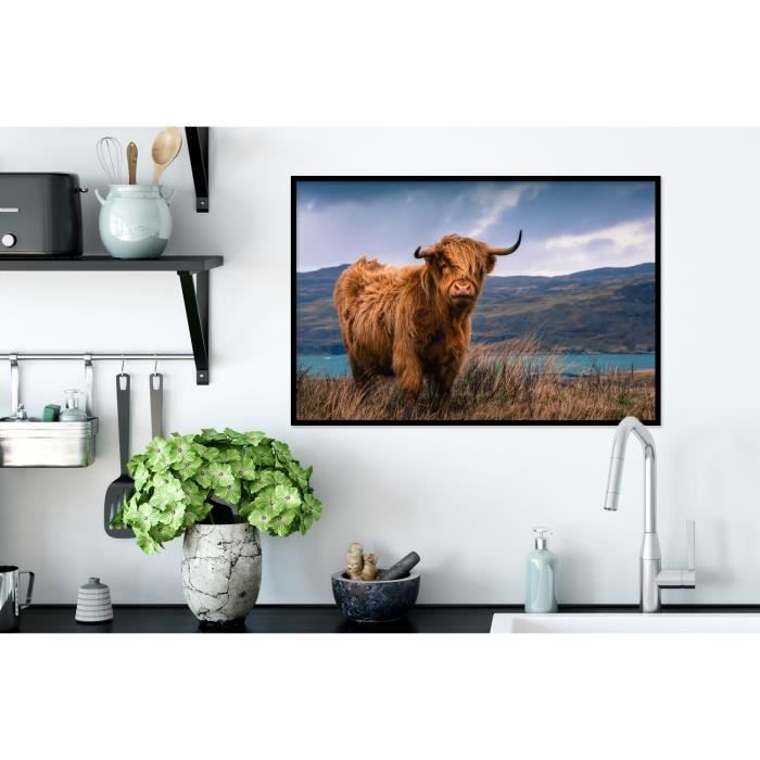 Cadre Photo - MuchoWow - Paysage - 60x40 cm - Highlander écossais Montagne  Eau Nature Vache - Multicolore