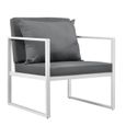 [casa.pro]® Salon de jardin Ensemble de jardin Table basse avec canapé et chaises extérieure Métal Verre Polyester Blanc-3