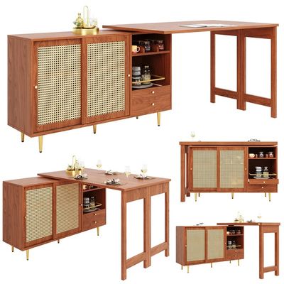 Table Bar Rotative 360° OOIILLEE - Meuble Buffet Avec Portes Vitrées, Design Moderne Blanc
