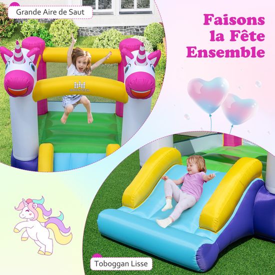 Château Gonflable COSTWAY Avec Toboggan Aquatique, Piscine, Canon à Eau, Panier Basket – 3 Enfants, 135 Kg, 3-10 Ans