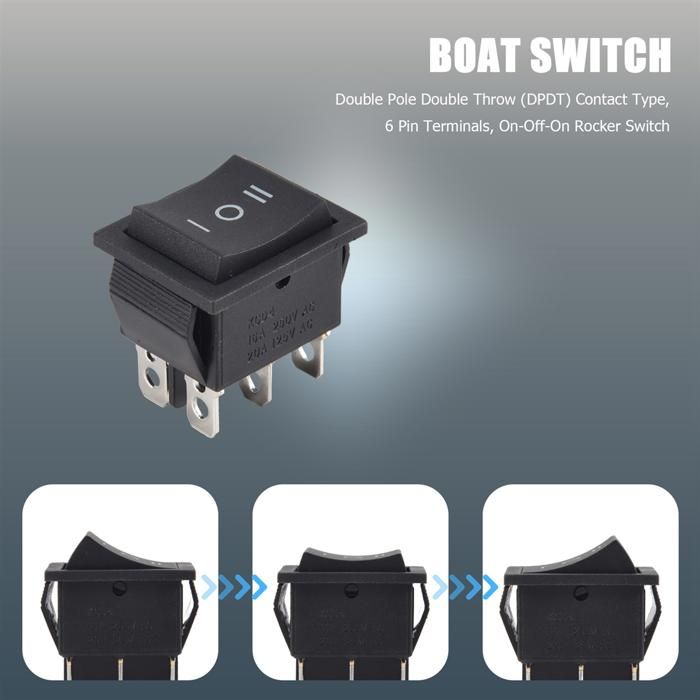 Produktbild von 2 Stück Wasserdichte Kippschalter 16A/20A – 6 Pins, 3 Stellungen (Ein/Aus/Ein), DPST, Für Auto & Boot, Schwarz
