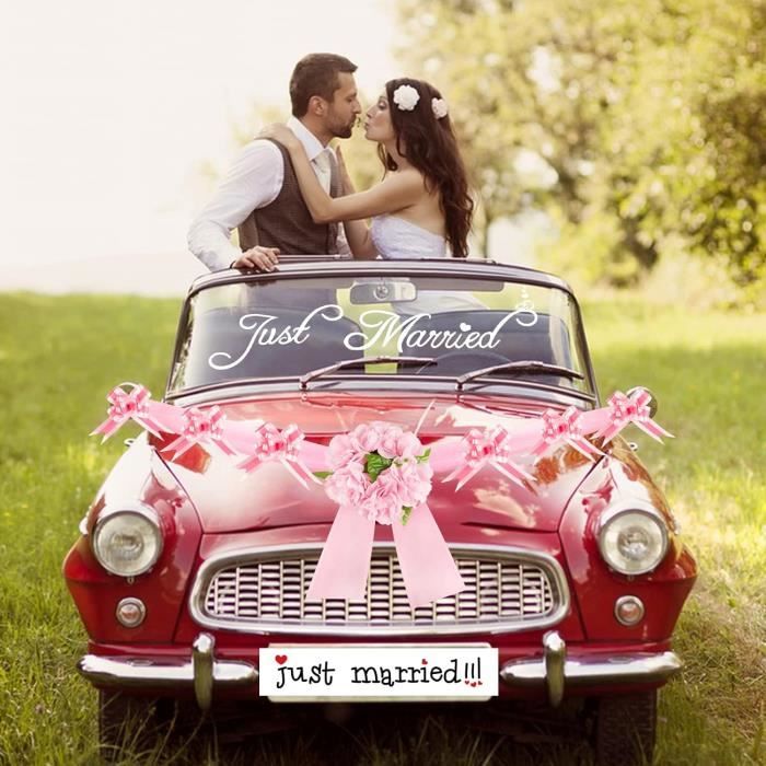 6pcs fleur de voiture de mariage fleur de ruban artificielle décor de  voiture de mariage avec du ruban adhésif 