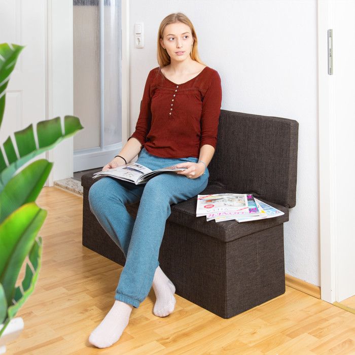 Pouf Rangement Pliable Relaxdays - 38x76x38 Cm, 85L, Lin Gris | Banc Et Coffre | Salon, Chambre
