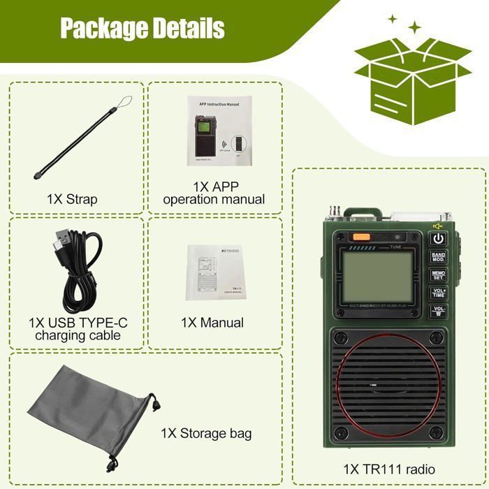 Radio Portable Retekess TR112 - Multibande FM VHF MW SW WB AIR Avec Bluetooth & App