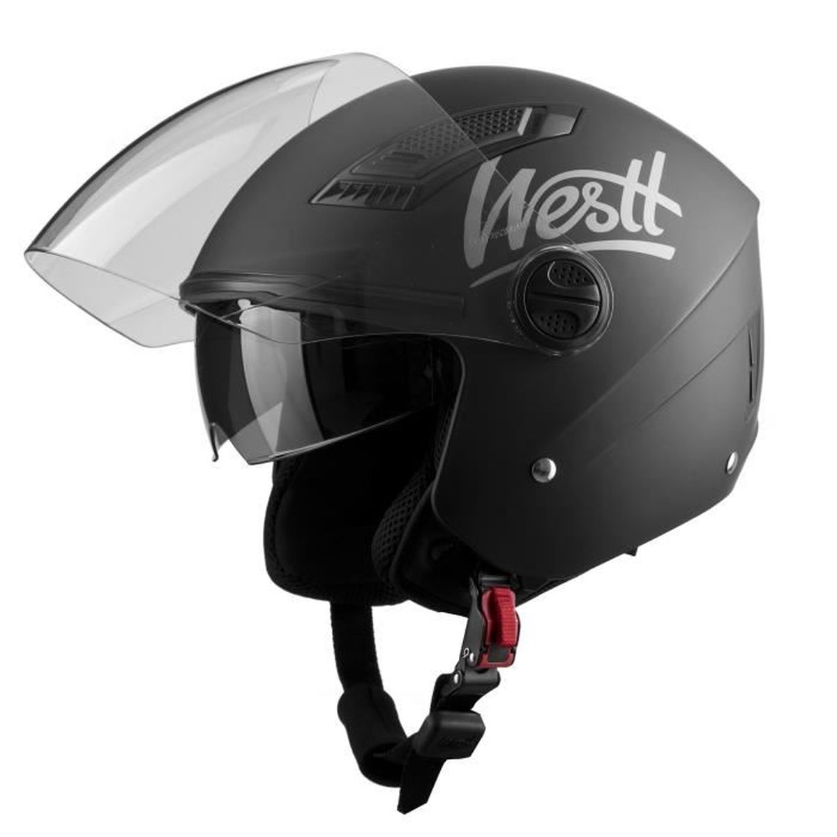 Westt® Jet · Casque Moto Jet Double Visière pour Scooter Chopper en Noir Mat · Casque de Moto