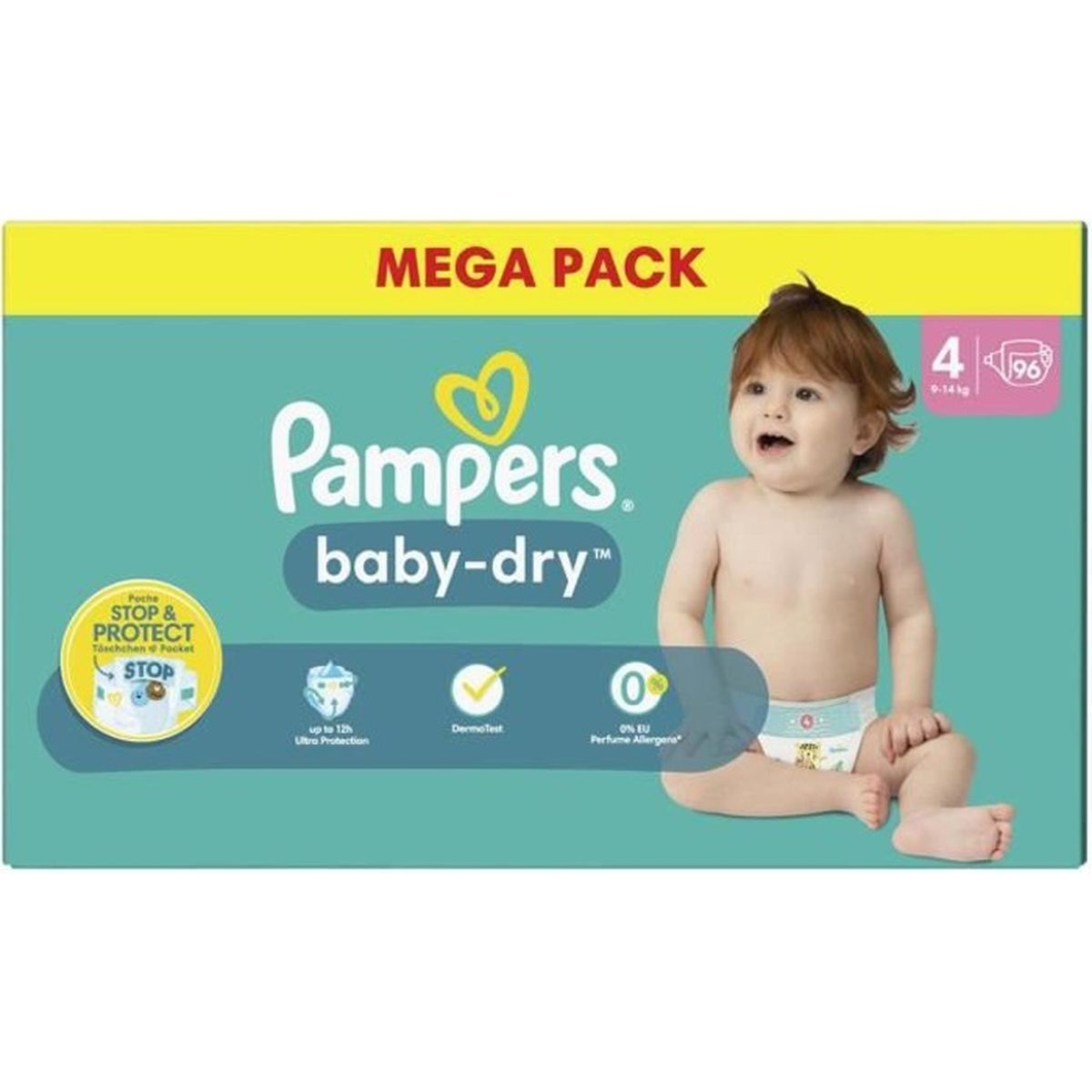 PAMPERS BabyDry Taille 4 96 Couches 9/14 kg Cdiscount Puériculture & Eveil bébé