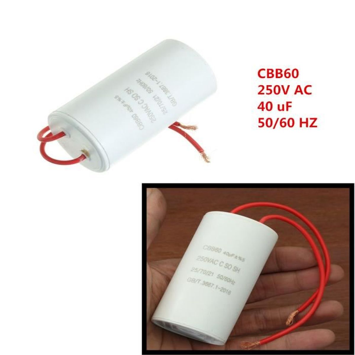 Condensateur de D/émarrage Condensateur de D/émarrage du Moteur /à fil de fil 100uF 250V AC CBB60